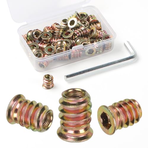 BOUMVID Tuercas Hexagonales Insertos M6 x 10mm, 40 Piezas Roscadas Tuercas de Rosca, Hexagonal Remaches Imanguitos Roscado, Nsertos Roscados Tuerca Inserción Cabeza Plana, para Muebles de Madera