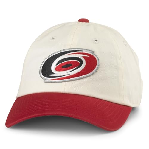AMERICAN NEEDLE Carolina Hurricanes Officially Licensed NHL Blue Line Adjustable Snapback Baseball Hat Ivory/Red (EM004A-CAH-IRED)