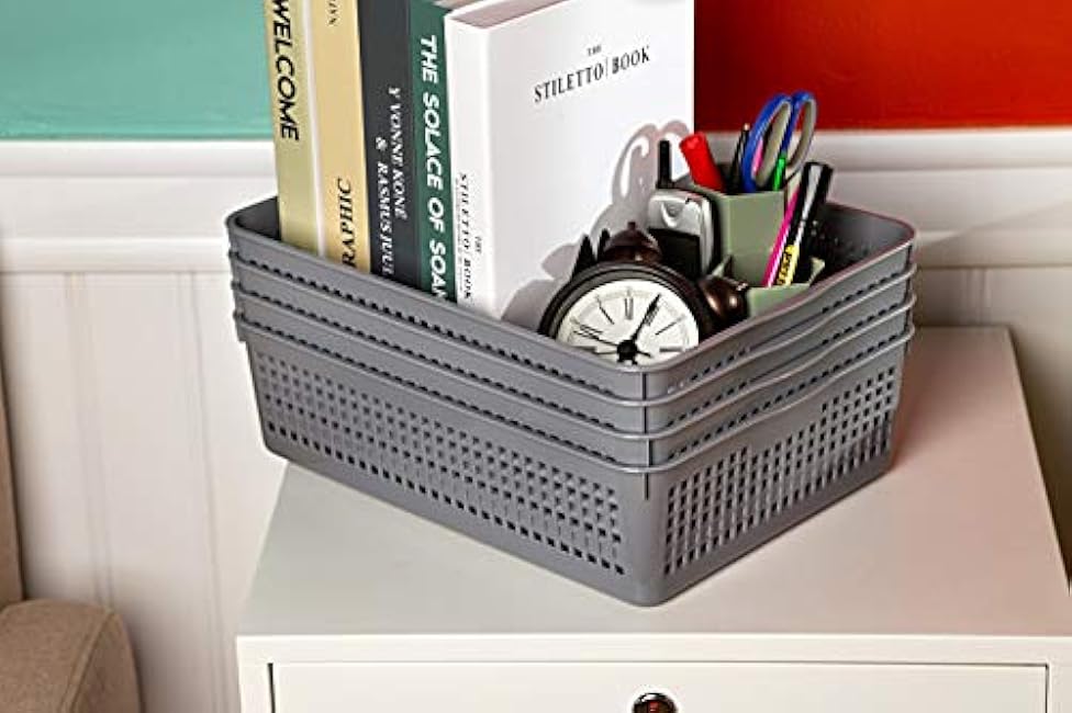 Plastic Organizing Baskets/Storage Tray Baskets,6-Pack,Gray