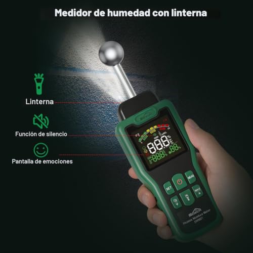 Miniatura 4 de Medidor De Humedad, Medidor Humedad Sqech Con Termómetro, Linterna, Alarma, Detector De Humedad Multifuncional Con Pantalla Lcd A Color, Para Paredes, Madera
