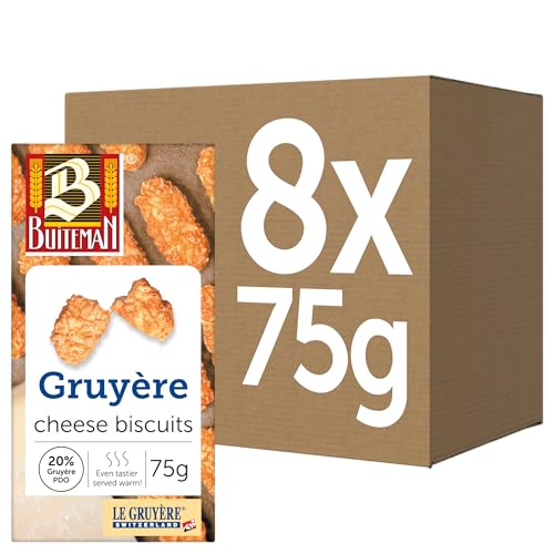 Buiteman Swiss Gruyère Cheese Biscuit Bites Pack of 8 x 75g – Luxury Dutch Savoury Snacks – Gourmet Baked Crackers with Authentic Gruyère A.O.P – Perfect for Cheese Boards, Entertaining & Wine Pairing