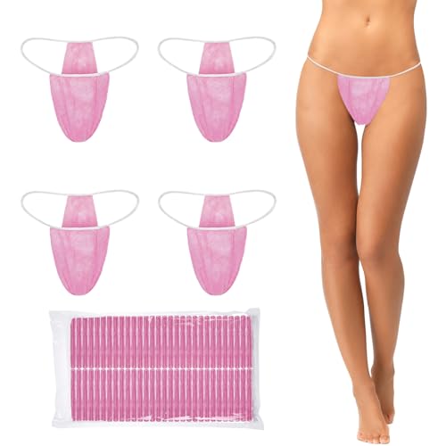 Giugu 50 Pcs Disposable Thong Panties Womens Spa Thong Soft Breathable Disposable Tanning Underwear (Pink)