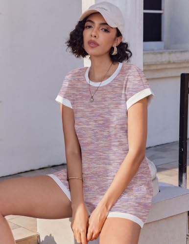 Image of Ekouaer Two Piece Sets for Women Summer Striped Lounge Set Vacation Outfit | Casual Cute Waffle Knit Tops Shorts Sets with Pocket for Travel, Jogging, Cruise, Beach, Airport
