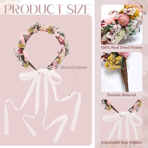 Corona de flores secas para boda estilo moderno rosa miniatura 3