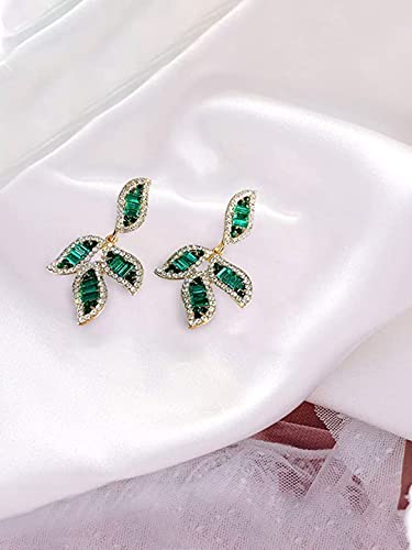 Crystal Studded Leaflet Dangle Earrings