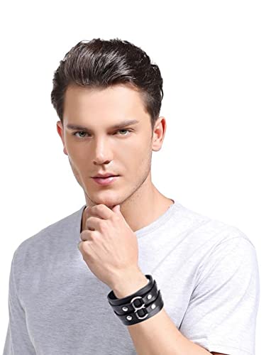 Leather Cuff Bracelet Punk Braided Bracelets Magnetic Clasp Cowhide Bangle Rock Wristbands Gothic Adjustable Wrap Christmas Birthday Valentine Jewelry Gifts For Teen Girls Boys Father Men, Black #TOP4