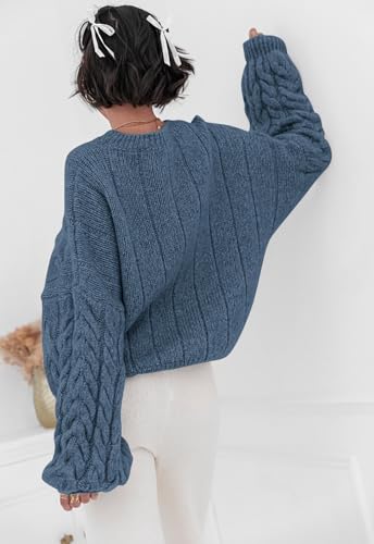 Image of PRETTYGARDEN Womens Sweaters Spring 2026 Cable Knit Long Sleeve Crewneck Oversized Sweater Chunky Pullover Loose Outfits