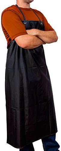 Vinyl Waterproof Apron, Heavy Duty, Matte Black, Bib, UPGRADED DESIGN, Unbreakable Adjustable Cross Back Straps, Lightweight, Reinforced Stitching, Laboratory, Dishwashing, Butchering, Grooming.