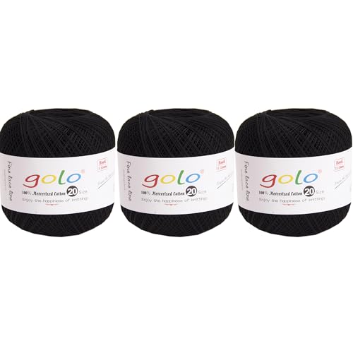 golo 3 Balls Crochet Thread Size 20 Embroidery Thread Crochet Yarn for Hand 901