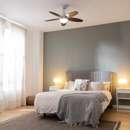 Cecotec - Ventilateur de Plafond avec Lumière EnergySilence Aero 4200 White&DarkWood - 53 W, Diamètre 106 cm, Lampe LED 3 Teintes, Minuterie, 3 Vitesses, 5 Pales, Mode Été/Hiver
