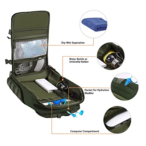 Mosiso 30L Tactical Backpack, Military Daypack 3 Day Assault Pack Rucksack Bag, Army Green #TOP1