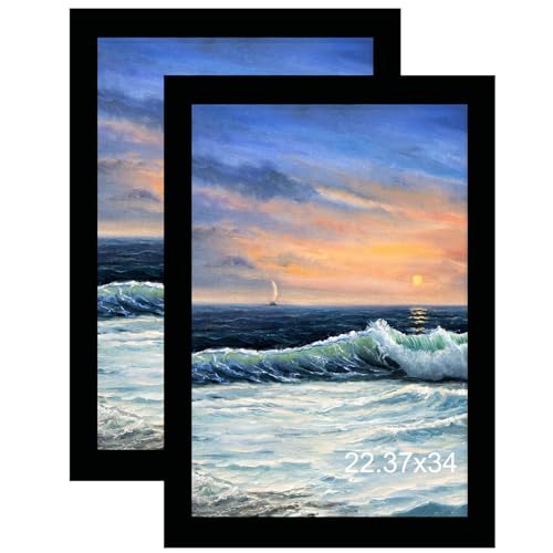 LUCKYLIFE 22.37x34 Picture Frame Wall Hanging Poster Frames Display Pictures 22.37 x 34 without Mat Pack of 2 Black