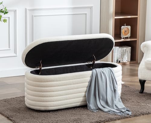 Ya-Home Banco Zapatero con Almacenamiento de Piel Sintética Blanco, Baúl Multifunción con Cojín Cómodo para Dormitorio, Banco para Pie de Cama, Recibidor, Salón(115 cm) - imagen 5