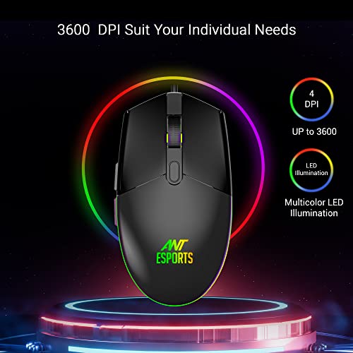 Ant Esports KM1600 Gaming Keyboard & Mouse Combo, Wired Backlit Rainbow LED Keyboard & 3200 DPI Gaming Mouse for PC/Laptop - Black - Image 5