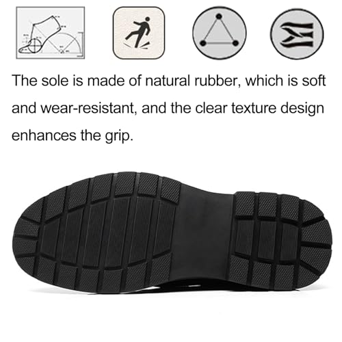 Men's Leather Splicing Platform Wingtip Loafers Round Toe Breathable Lug Sole Slip On Brogue Dress Shoes for Business Office Casual4