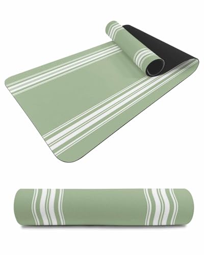 Debedcor Heat Proof Table Pads Waterproof Decorative, Sage Green Striped Non-Slip Table Countertop Protector, Modern Green Geometric Insulation Mat for Dining Room, 48 x 12 Inches