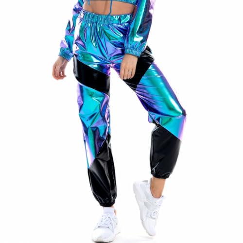 Pantalon de survêtement métallique femme pour festival et rave NewL