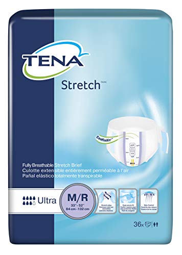 TENA Stretch Ultra Brief, Medium / Regular, Disposable Heavy Absorbency, 67802 - Pack of 36