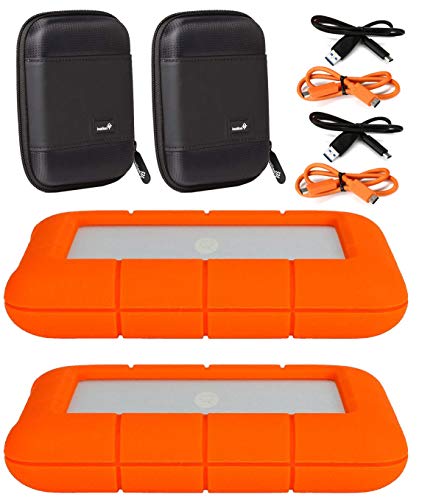 LaCie 2 Pack 5TB Rugged Mini USB 3.0 2.5" Portable External Hard Drives Compatible with Mac and PC - Water and Drop Resistance with Compact Pocket Cases Compatible with LaCie LACSTJJ5000400 Hard Drive