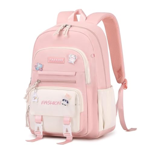 Image of Climberty Cotton Girls School Backpack Kawaii Pink School Book Bag Multi Compartment 15.6 inches Travel Backpack School Bag for Girls 6-12 Years Old Birthday Gift Christmas Gift, 32x15x45cm