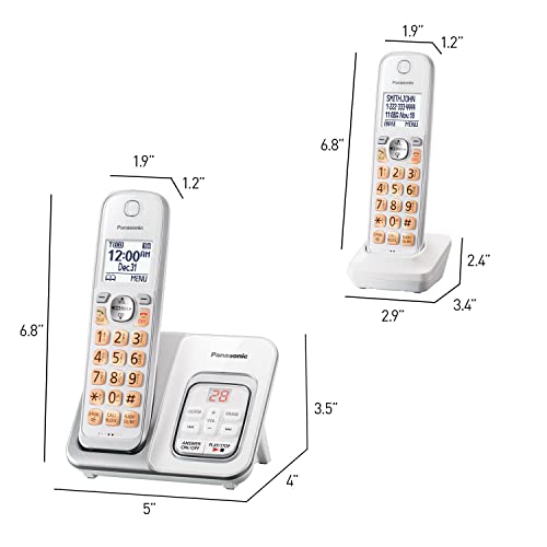 Image of Panasonic DECT 6.0 Expandable Cordless Phone with Answering Machine and Smart Call Block - 2 Cordless Handsets - KX-TGD632W (White /Silver)