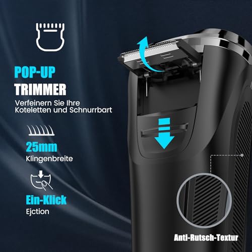 Brightup Rasierer Herren Elektrisch mit 4D-Schwebekopf, Kabellos LED Elektrischer Nass- und Trockenrasierer für Männe, IPX6 Wasserdichter Elektrorasierer, USB-C Aufladung & Pop-Up Trimmer, Reisesperre 6