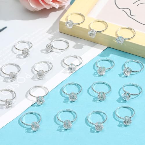 NEWITIN 120 Pieces Fake Rings Diamond Engagement Rings Silver Ring for Bridal Shower Party Game Wedding Table Decorations4