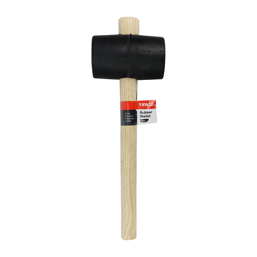 TIMCO Rubber Mallet - Black - Non Marking White Solid Rubber Ash Wood Handle Mallet - 16oz - Image 2