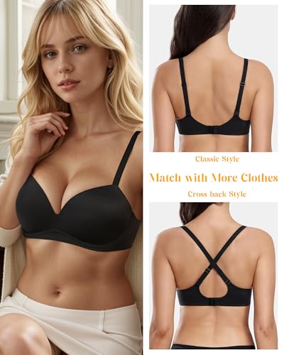 Image of HACI Women's Push Up Bra Wirefree Padded Plunge Everyday T-Shirt Comfortable Seamless