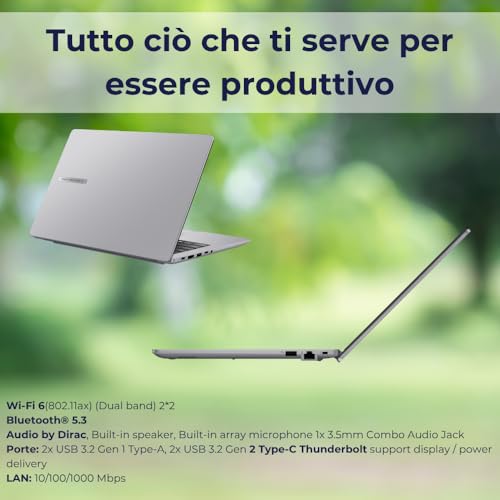 Expertbook P1 Pc Portatile, Notebook i5-13420H, 16GB RAM DDR5, 512GB SSD PCIex 4.0, Display 14" FHD, Computer Portatile, Laptop con Fingerprint, Thunderbolt, Layout Italiano - Pronto all'uso - Notebook - Immagine 4