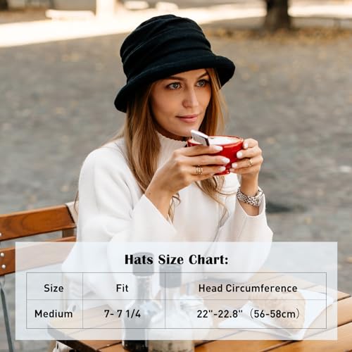 Comhats CM16060-1 Winter Cloche Bucket Hat For Women Wool Elegant Dress 1920S Vintage Fedora Bowler Church Derby Party Ladies Medium Black thumb #1