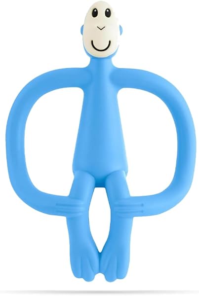 Matchstick Monkey, Original Teether & Gel Applicator, Antimicrobial Silicone Teething Toys for Baby, Easy to Grip, BPA Free, 3 Months Old+, 10.5 cm, Light Blue Monkey