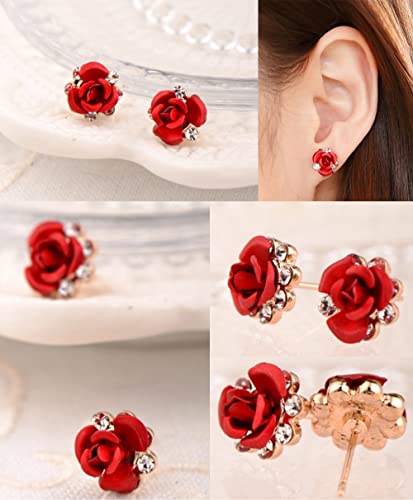 Rose Gold Plated Simple Red Rose Stud Earrings Fashion Jewelry For Women #TOP6