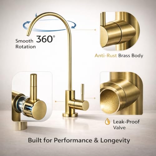 Image of AMPEREUS RO Faucet for Water Purifier, Premium Golden RO Tap Extender with Smooth Flow Control, Durable Water Tap for Kitchen Use, Leakproof Design & Easy Installation