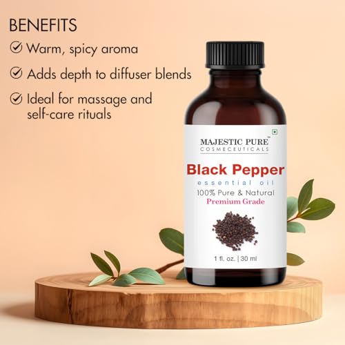 Image of Majestic Pure Black Pepper Essential Oil for Diffuser - 1 Fl Oz | 100% Natural Essentials Oils for Aromatherapy, Massage, Steam inhalation, Air Freshing, Soap and Candle Making