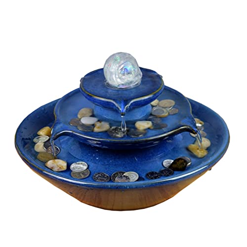 UQACHG Fontane da Tavolo Fontane da Tavolo per Il Relax al Chiuso con Luce A LED Decorazione per Ufficio Domestico Meditazione Acqua Fontana da Tavolo in Ceramica FO,A