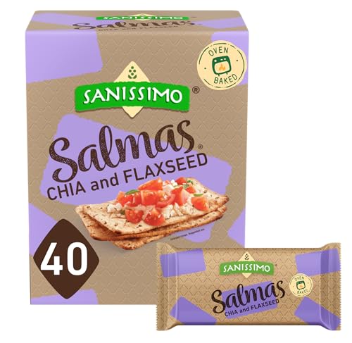 Sanissimo Salmas Chia & Flaxseed, 40 Packs of 3 Crackers, Oven Baked Corn Crackers, Gluten Free, Non-GMO, Kosher Certified