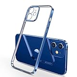 Vanqiang Funda transparente chapada de lujo compatible con iPhone 11, 12, 13, 14 Pro Max, marco cuadrado de siliconaxXRxS Max8 7 Plus (azul, para iPhonexXs)