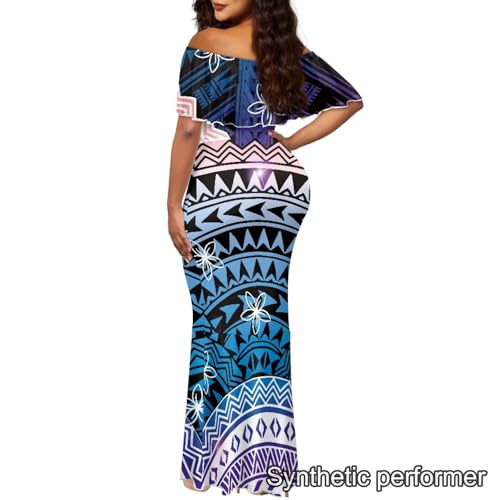 Image of Polynesian Dresses for Women Off Shoulder Maxi Dress Puletasi Samoan Dresses S-7XL