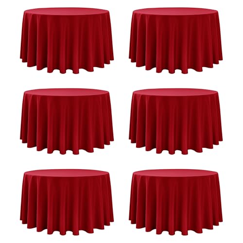 Dailyset 6-Pack Red Round Tablecloths, 120 Inches, Stain-Resistant Polyester for 5-6 Ft Round Tables - Washable Table Covers for Weddings, Banquets, Birthday Parties, Events