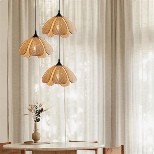 Lámpara de mimbre de 50 cm para comedor con pantalla de cesta bohemia y cable ajustable 4