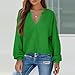 Women's Long Sleeve Waffle Knit Shirts Dressy Casual Loose V Neck Tops Fall Basic Tee Blouse Fall Clothes Outfits Green