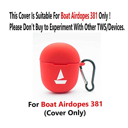 Image of Protective Soft Silicone Case Cover with Hook Compatible with bAot Airdope 381 /383 (Cover Only) (Red-Logo)