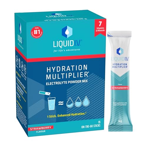 Liquid I.V. Hydration Multiplier - Strawberry | Electrolyte Powder Mix |1 Pack (15 Sachets) | 7 Vitamins and Minerals | Vegan