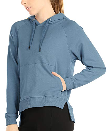 icyzone Hoodies for Women - Workout Athletic Sweatshirts Exercise Long Sleeve Pullover with Kangaroo Pocket (L, Dusty Blue)