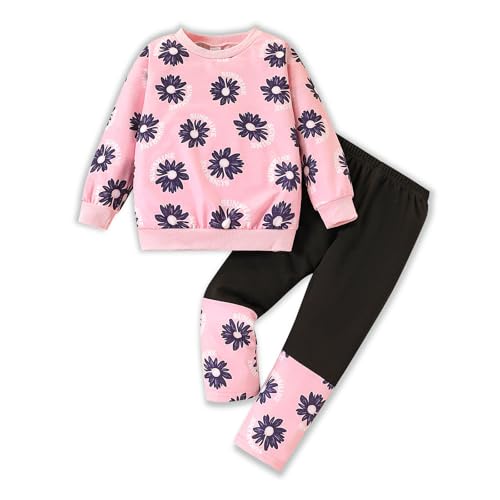Image of Kids Toddler Girl Clothes Heart Letter Print Long-sleeved round collar top+Letter Print Pants Outfits Set