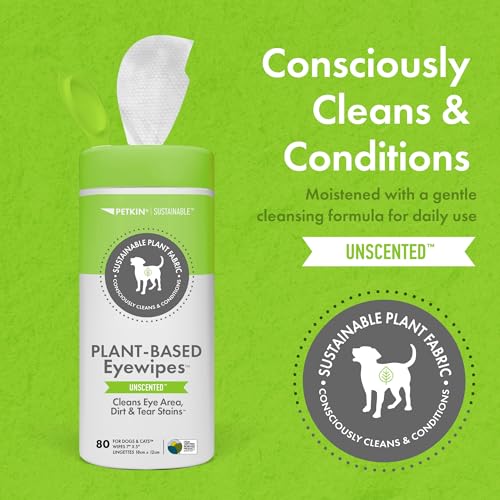 Image of Petkin Plant-Based EyeWipes, 80 Wipes, 2 Pack - Biobased & Sustainable Pet Eye Wipes for Dogs & Cats - Cleans Eye Area, Dirt & Tear Stains - Consciously Cleans & Conditions - Easy to Use - Unscented