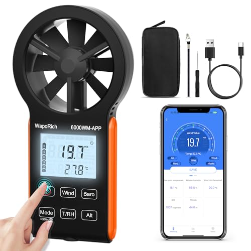 Wind Speed Anemometer Bluetooth, WapoRich Handheld Wind...