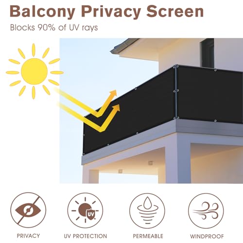 Sunny Guard Customized 3'x25' Black Balcony Privacy Screen,90% Shade Apartments Fence Cover,Heavy Duty Mesh Windscreen for Deck,Outdoor,Backyard,Patio