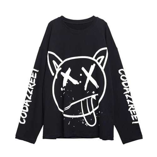 T-Shirt Gothique pour Femme Noir S avec Motif Horreur Dessin Animé Style Punk Harajuku Street